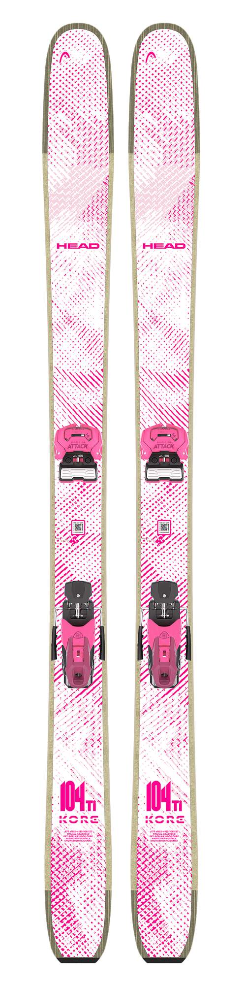 HEAD KORE 104 Ti W Womens Freeride Skis, White/Pink in White - top view