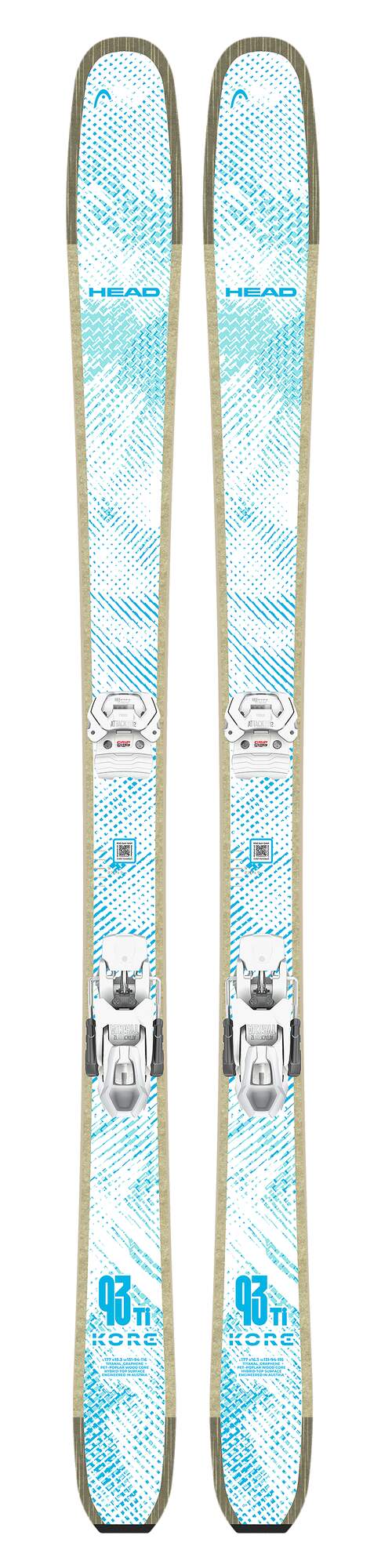 HEAD KORE 93 Ti Womens All-Mountain Skis, White/Blue in White - top view