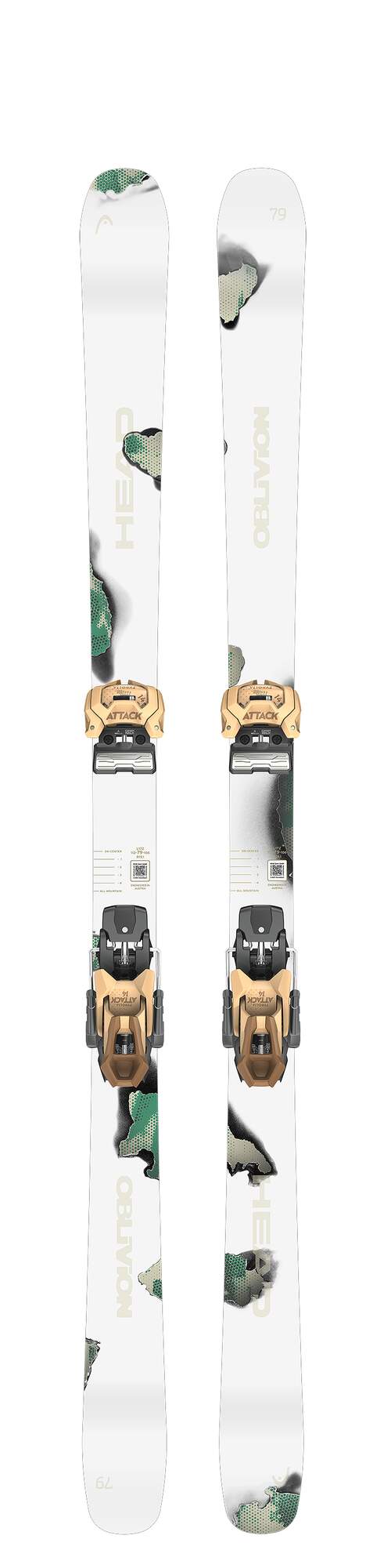HEAD Oblivion 79 Twin Tip Freestyle Skis, White/Green - front view