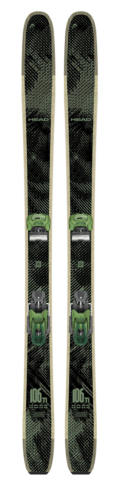 HEAD KORE 106 Ti Freeride Skis, Black/Green in Black - top view