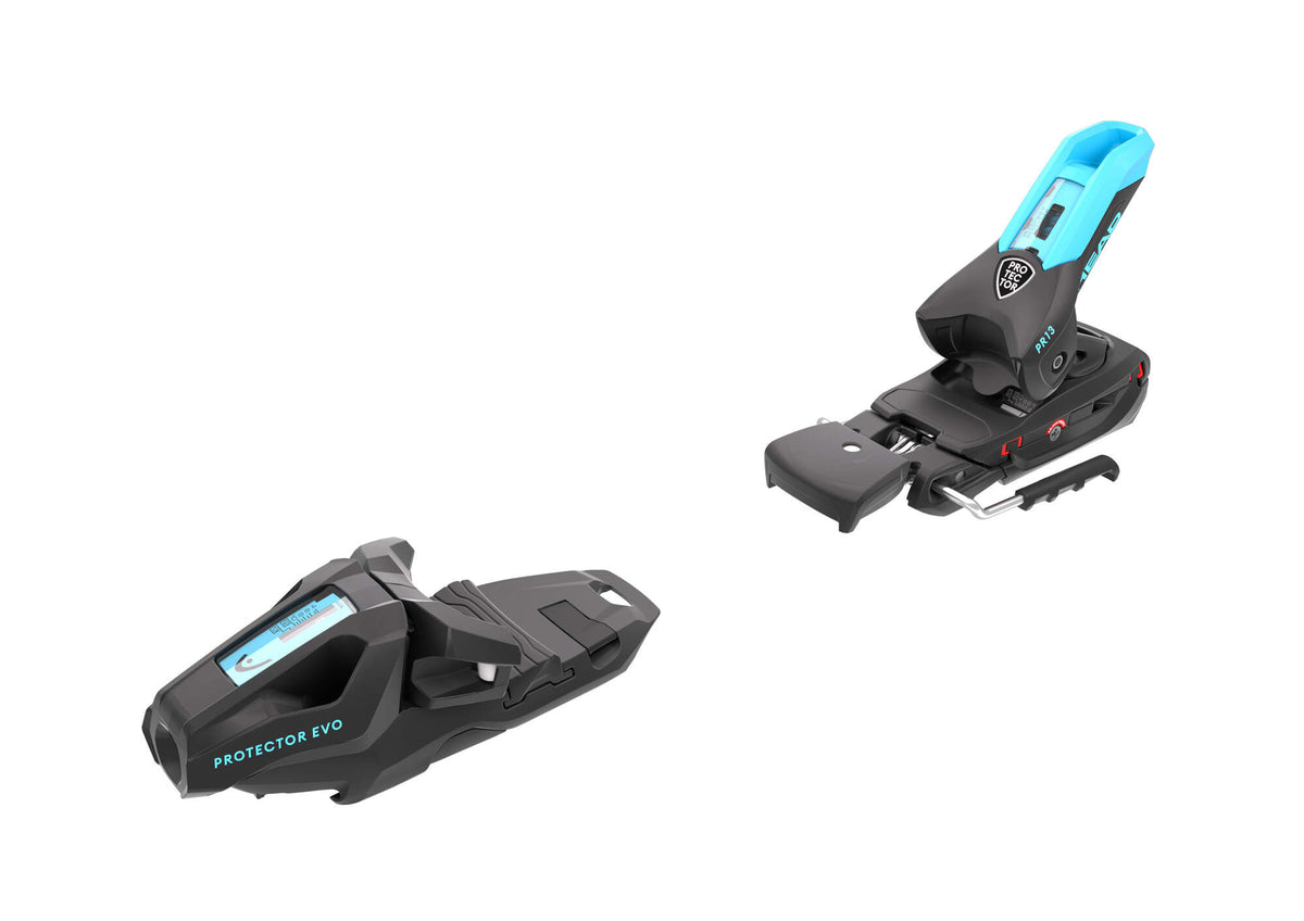 HEAD Supershape e-Speed Skis with Protector EVO PR 13 GW Bindings in Black - binding side view