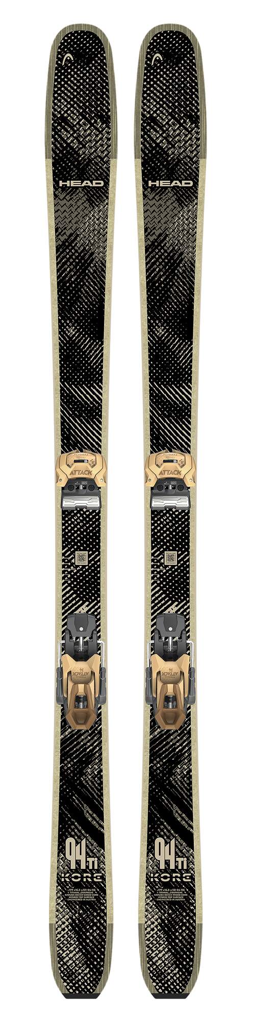 HEAD KORE 94 Ti All-Mountain Skis, Black/Beige - front view