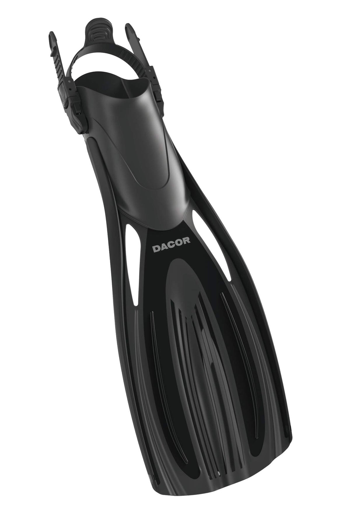 Dacor Mariner Open Heel Scuba Fins, Black in Black - front view