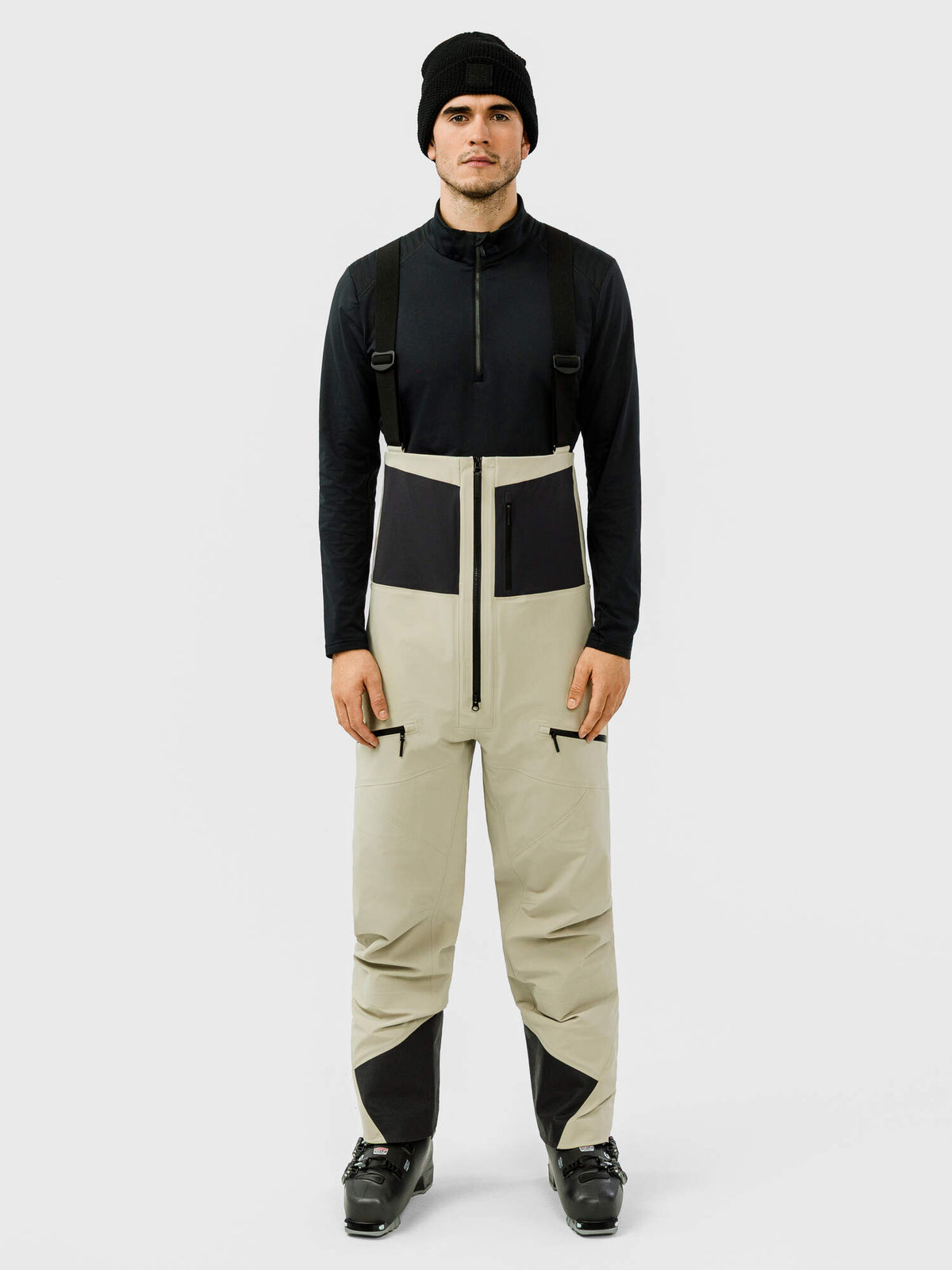 HEAD KORE Bib Pants Mens Ski Bibs in Cream - on model front