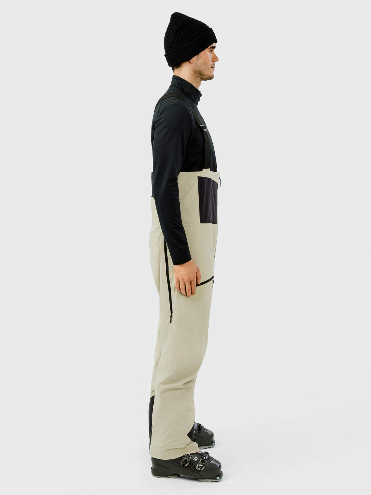 HEAD KORE Bib Pants Mens Ski Bibs in Cream - on model side