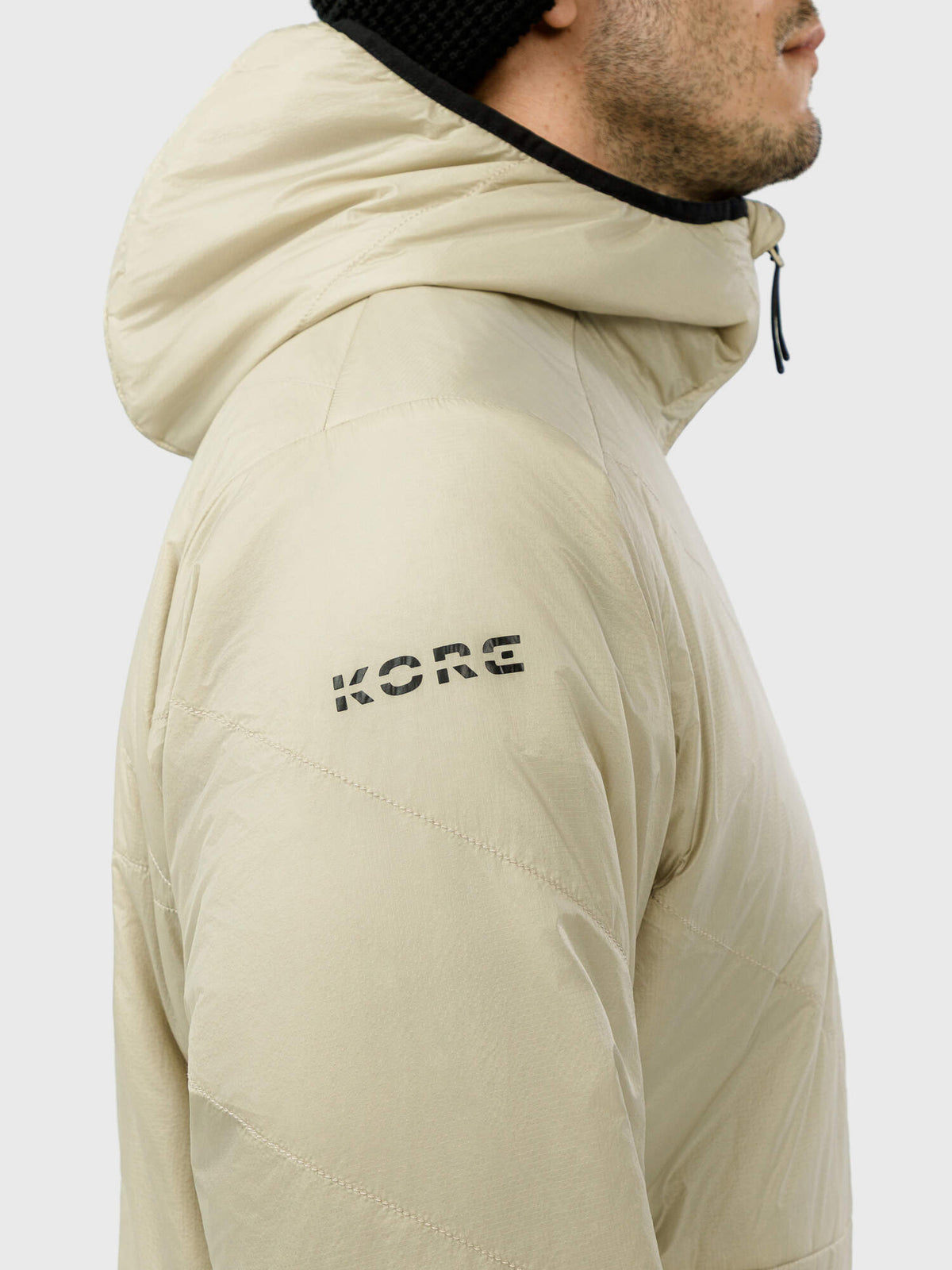 HEAD KORE Lightweight Insulated Jacket Mens, Cream in Cream - hood detail