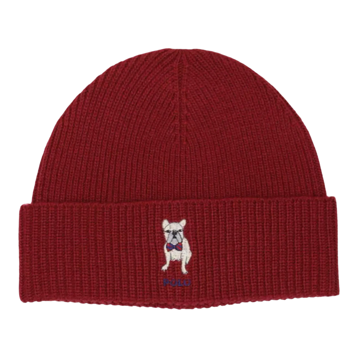 Polo Ralph Lauren Embroidered Frenchie Rib-Knit Beanie — Holiday Red