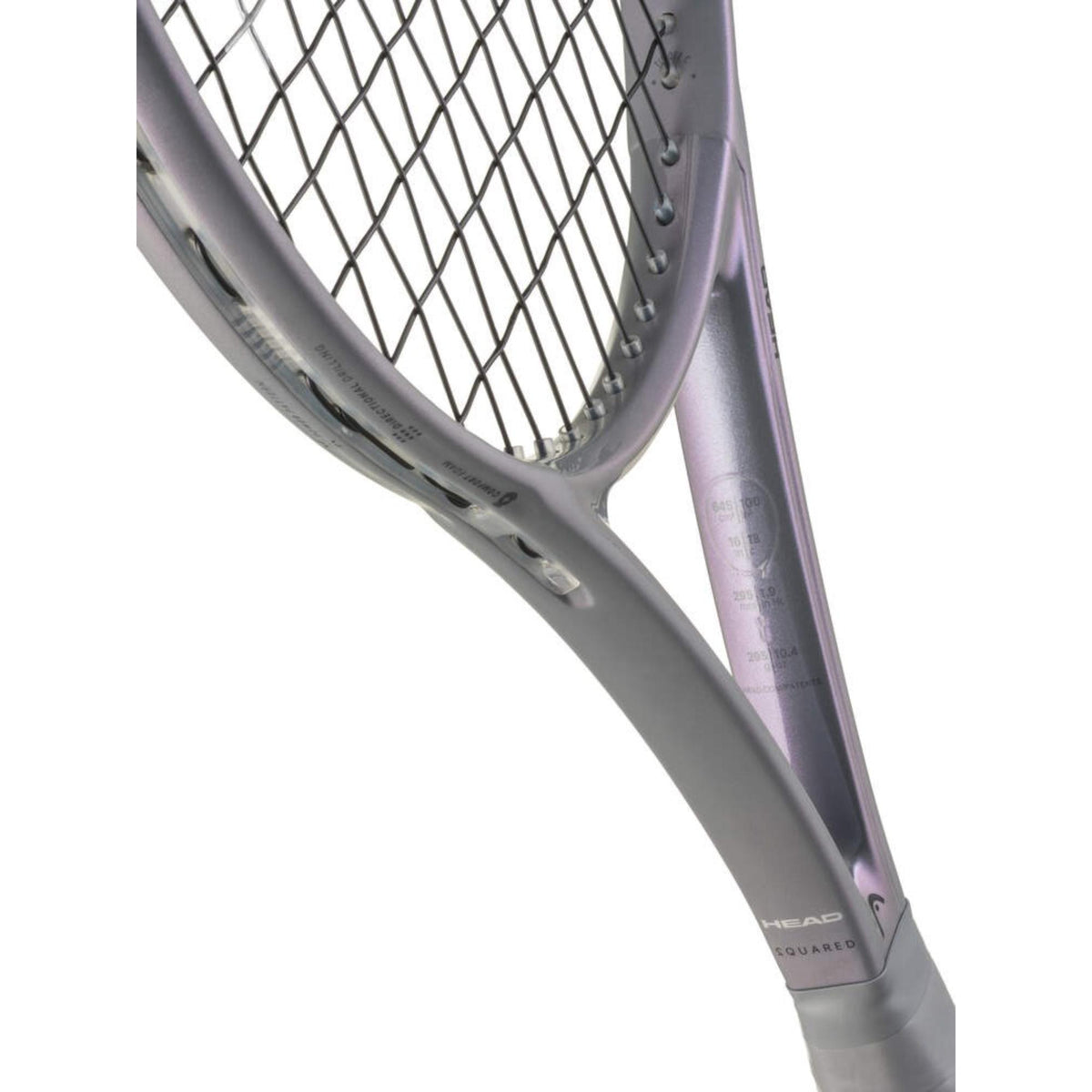 Tennis racquet with a squared head shape, strung face, and ergonomic handle designed for performance and control.