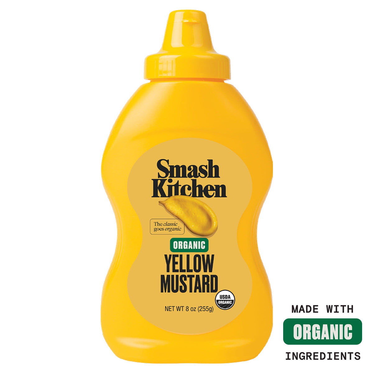 Smash Kitchen Organic Yellow Mustard, Case of 12, 8 oz Bottles