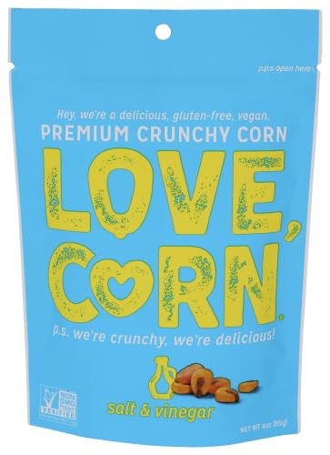 LOVE CORN Salt & Vinegar Crunchy Corn, Case of 6, 4 oz Each