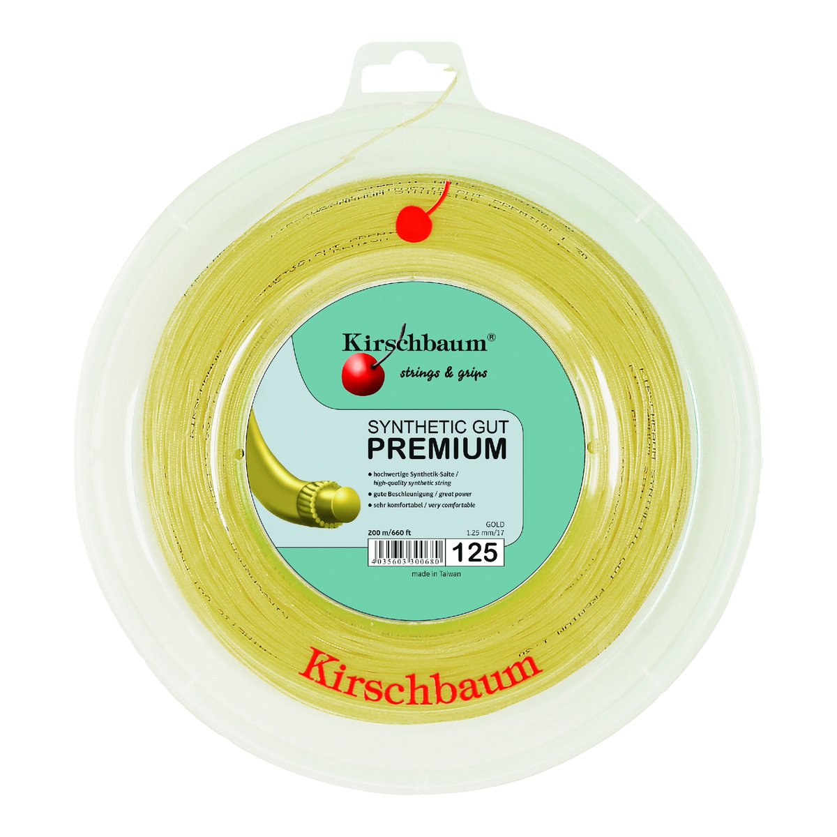 Kirschbaum Synthetic Gut Premium Tennis String Reel, 660 ft in Natural - Front View
