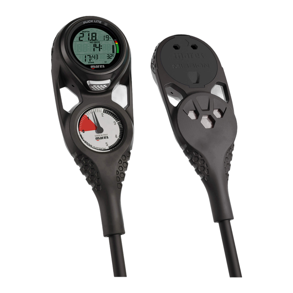 Mares Puck Lite Mission 2 Dive Gauge in Black/7U/S - front view