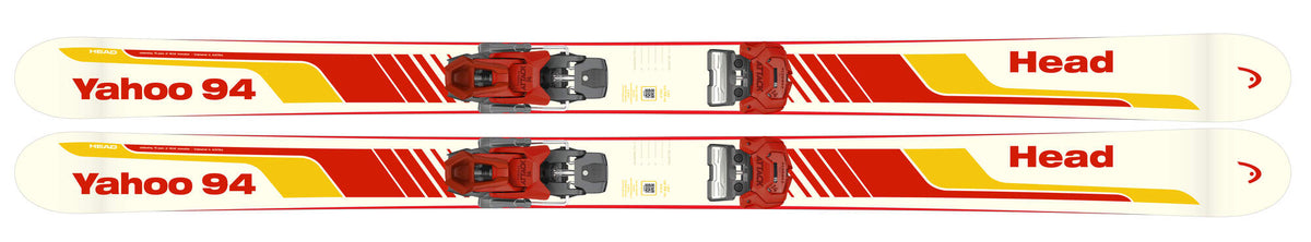 HEAD Yahoo 94 Twin Tip Park Skis, Red/Yellow in Red - top view shown mounted