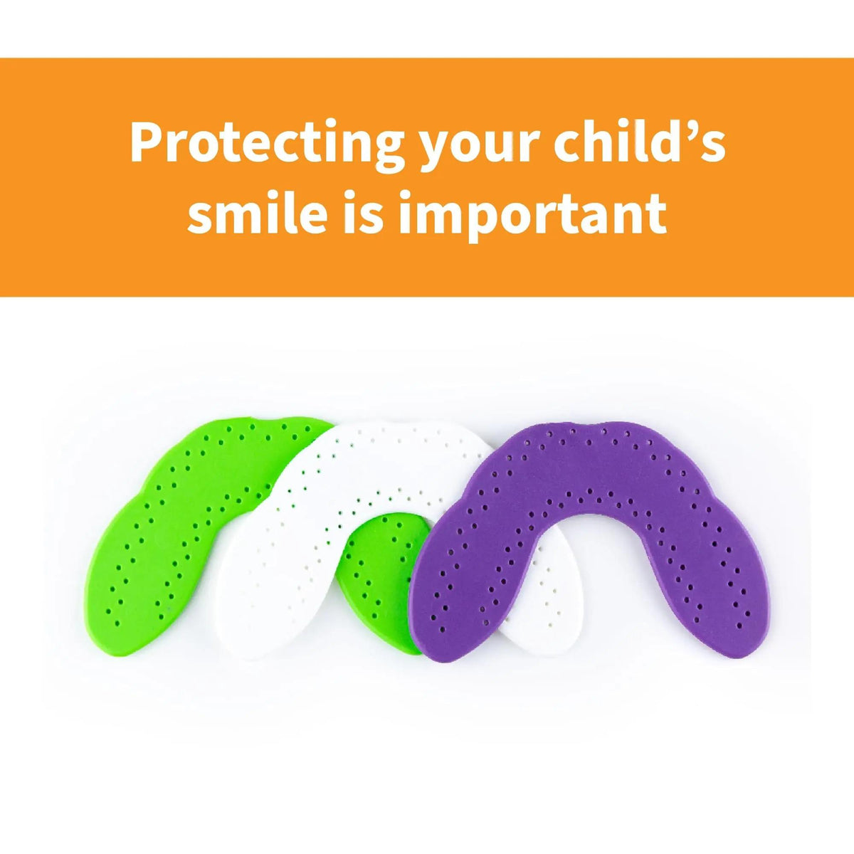 Junior dental night guard with storage case designed for protecting teeth during sleep.