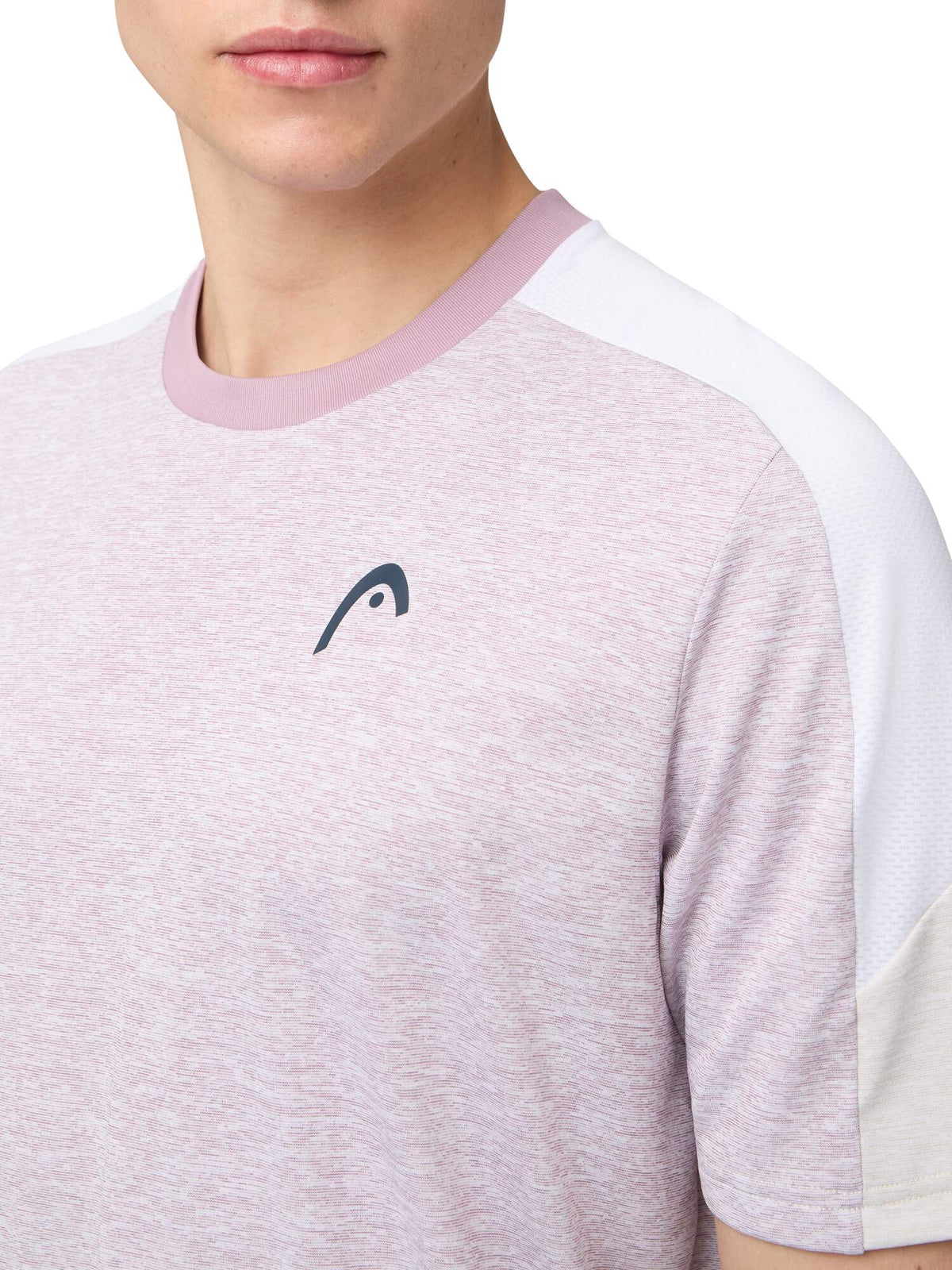 HEAD PLAY Tech Mens Tennis T-Shirt in Dirty Lilac - model close-up
