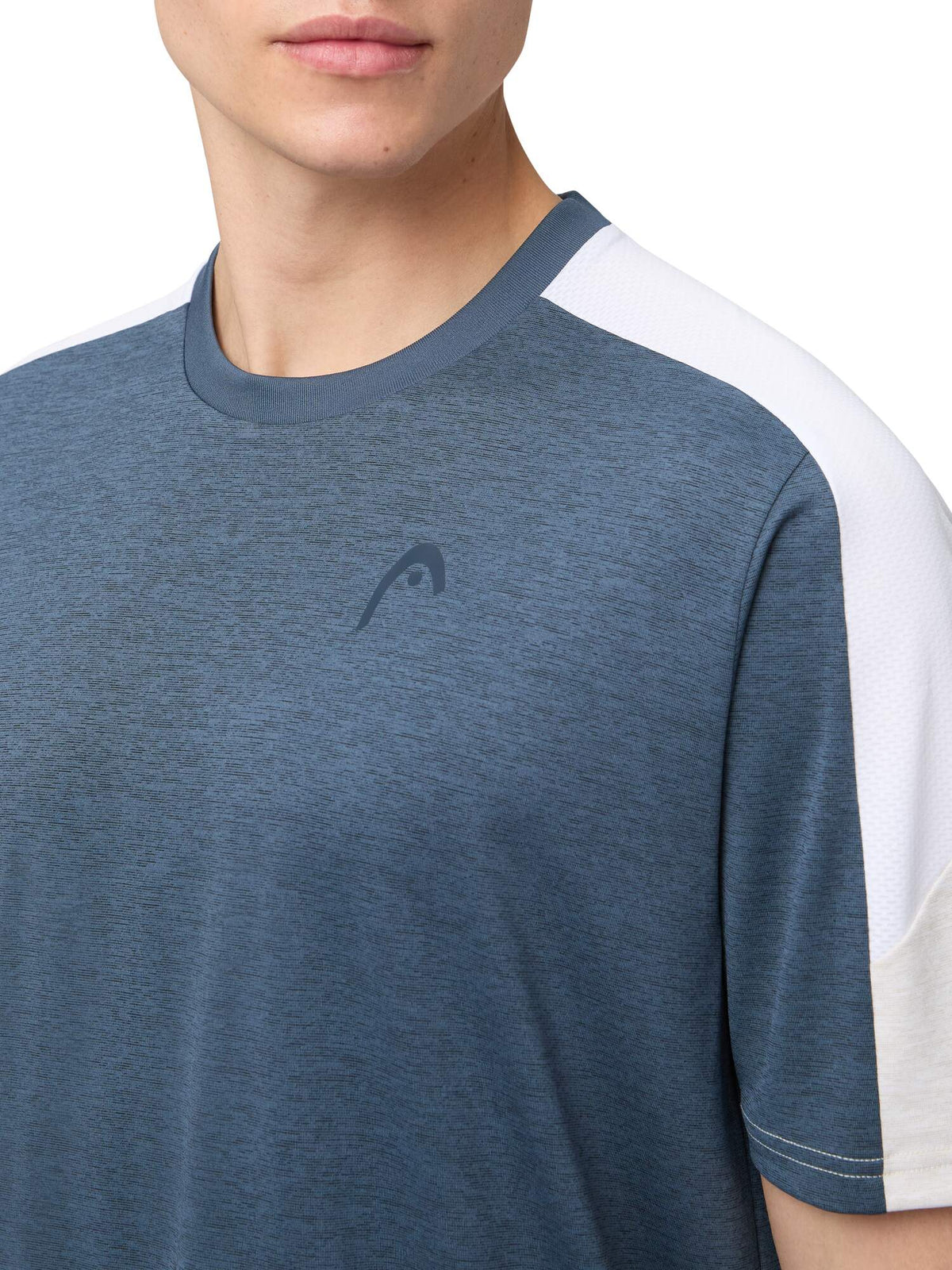 HEAD PLAY Tech Mens Tennis T-Shirt in Navy - model close-up