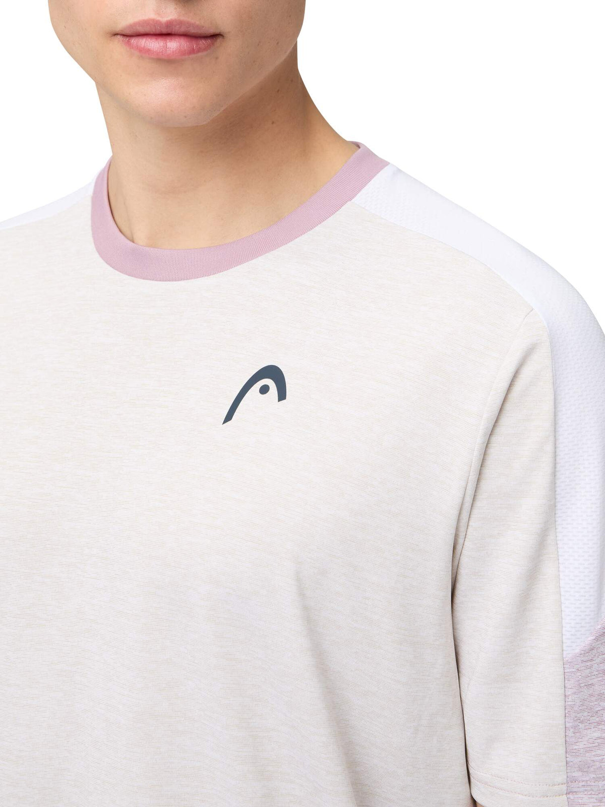 HEAD PLAY Tech Mens Tennis T-Shirt in White - model close-up
