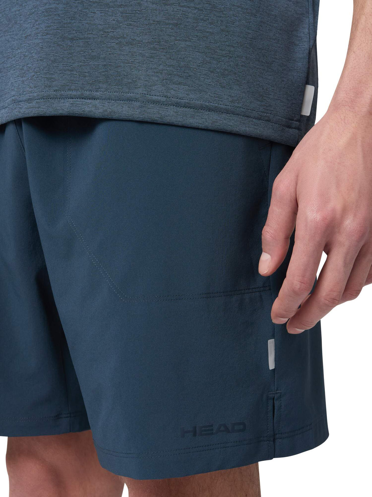 HEAD PLAY Mens Tennis Shorts in Navy - detail on model