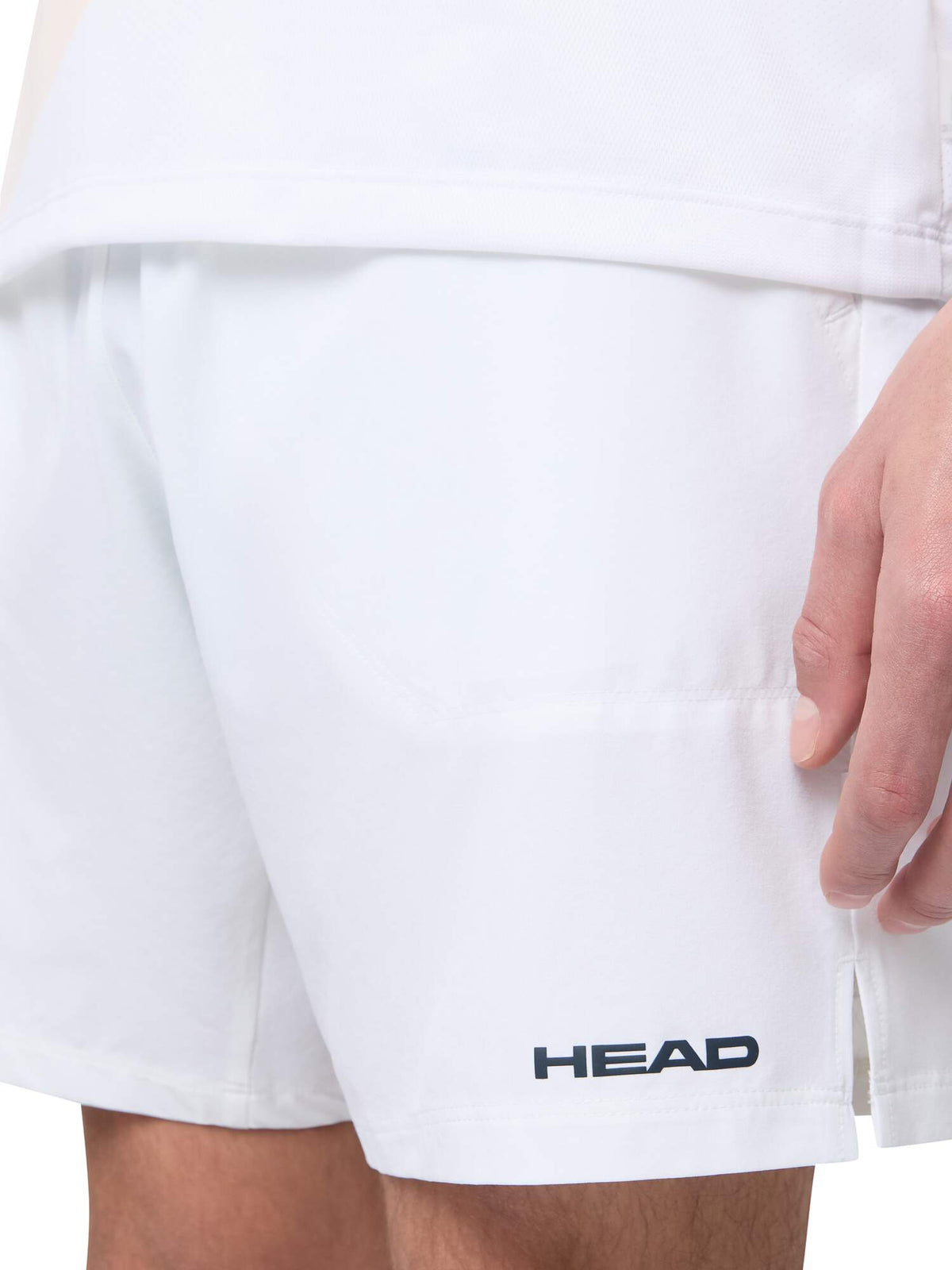 HEAD PLAY Mens Tennis Shorts in White - detail on model