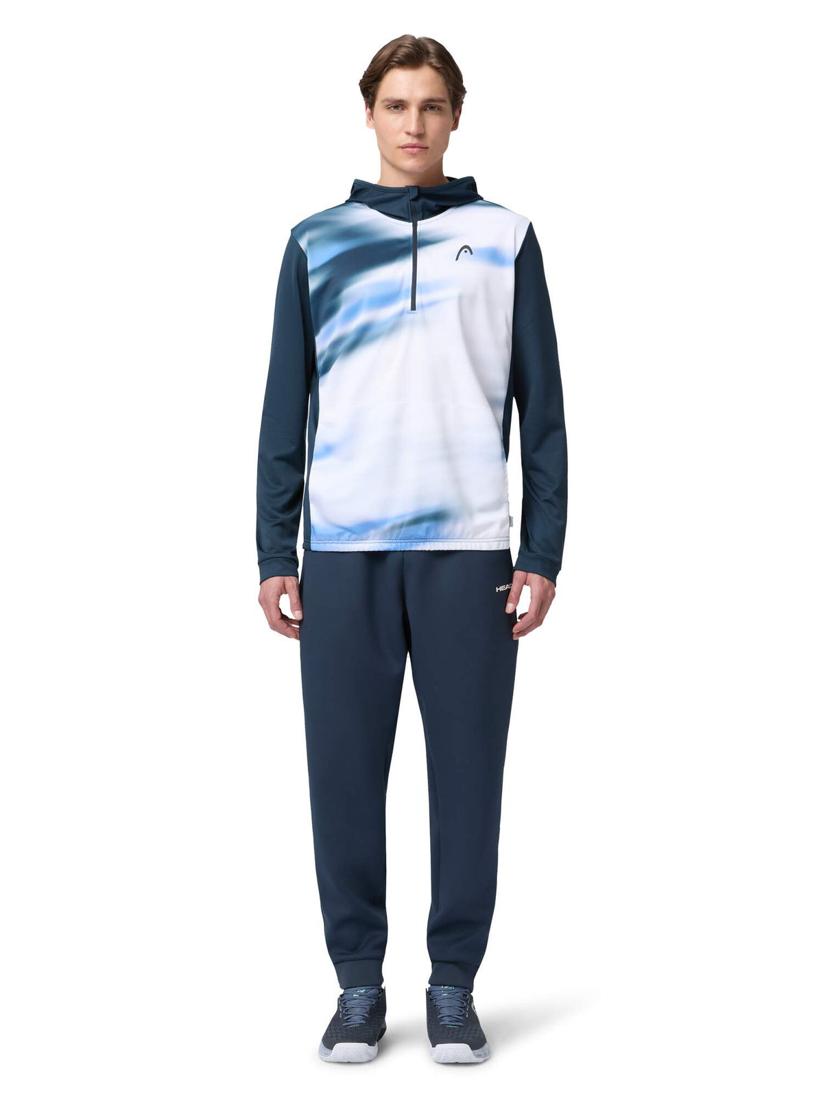 HEAD TOPSPIN Mens Tennis Hoodie, Navy Vision Print in Navy Vision Print - model front view