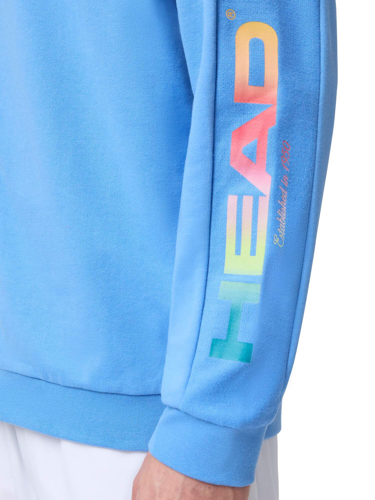HEAD RALLY Mens Full-Zip Tennis Hoodie in Airforce Blue - sleeve print detail