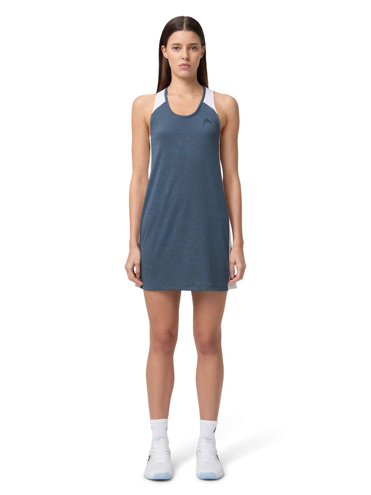 HEAD PLAY Tech Womens Tennis Dress in Navy - model front view