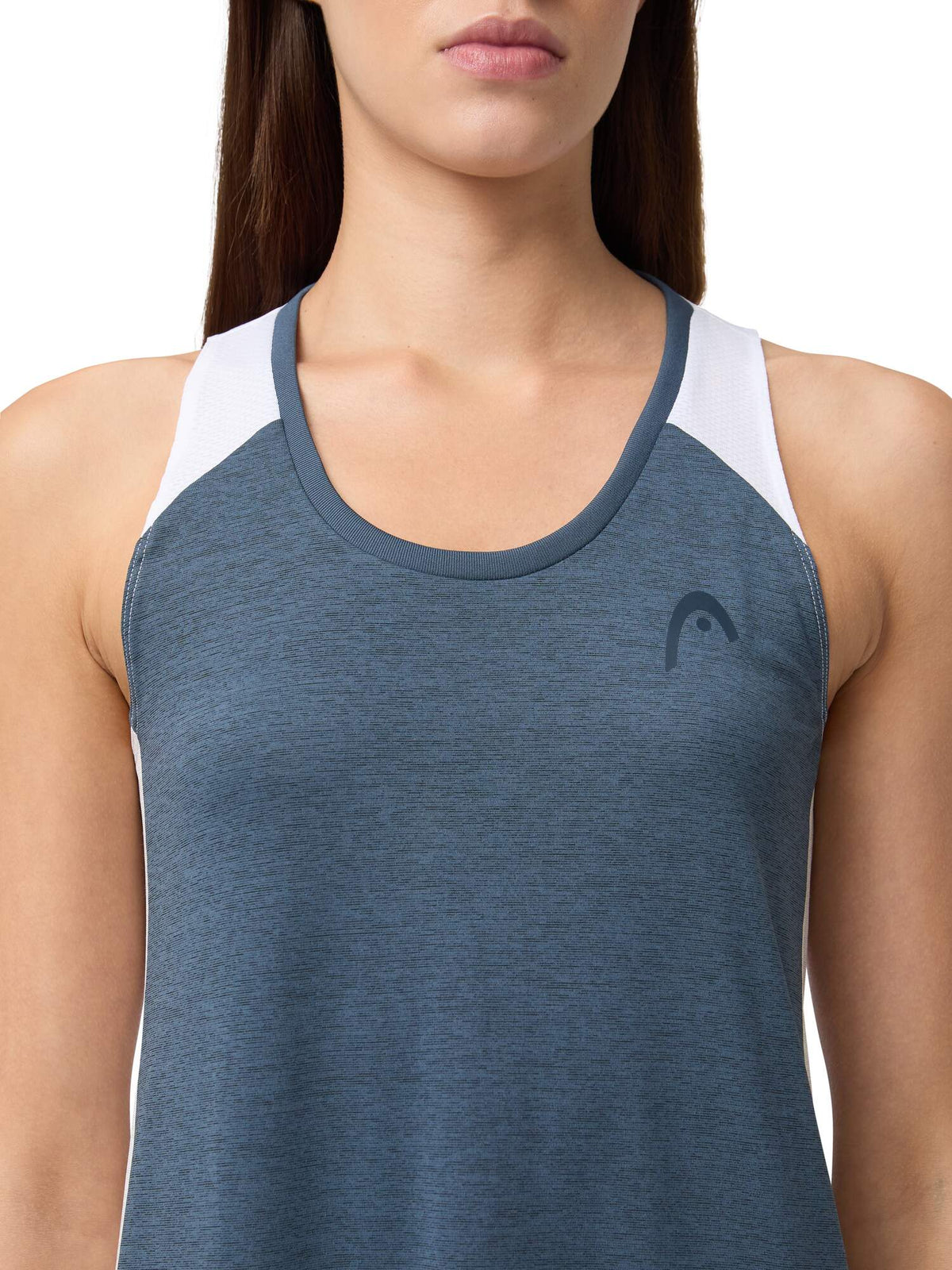 HEAD PLAY Tech Womens Tennis Dress in Navy - neckline detail