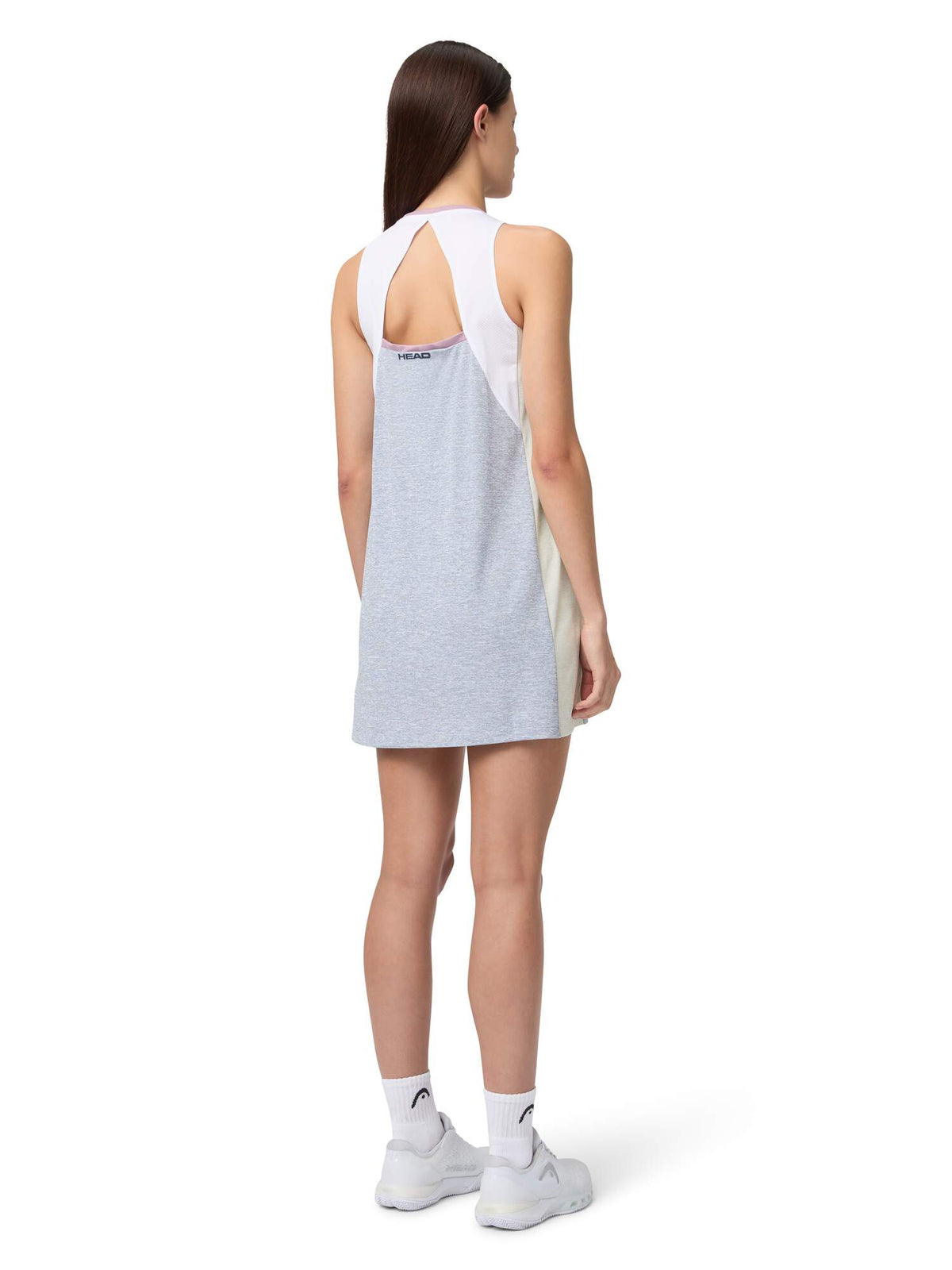 HEAD PLAY Tech Womens Tennis Dress in Slate - model back view