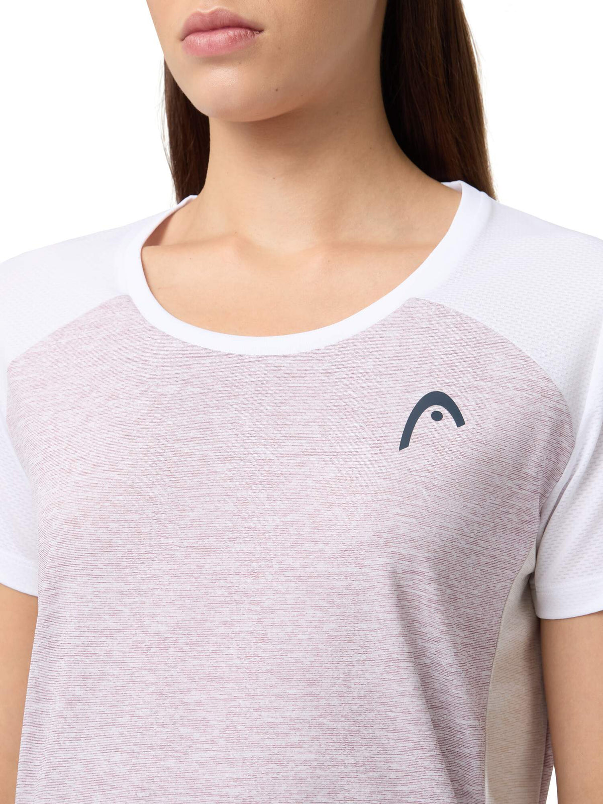 HEAD PLAY Tech Womens Tennis T-Shirt in Dirty Lilac - detail on model