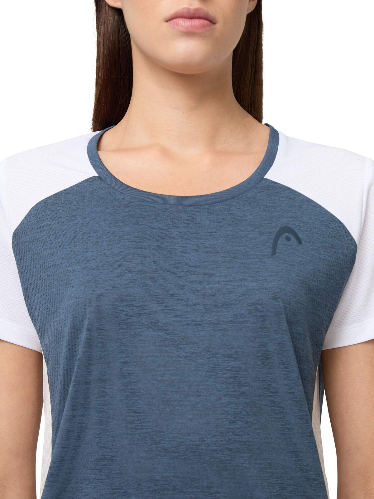 HEAD PLAY Tech Womens Tennis T-Shirt in Navy - detail on model