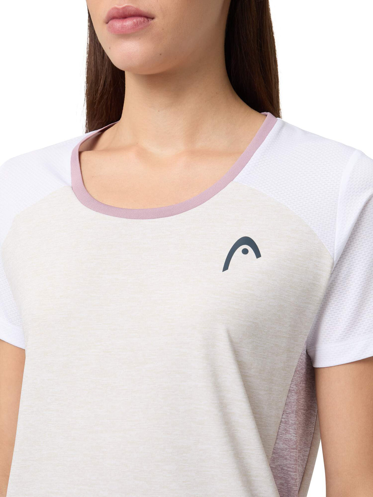 HEAD PLAY Tech Womens Tennis T-Shirt in White - detail on model