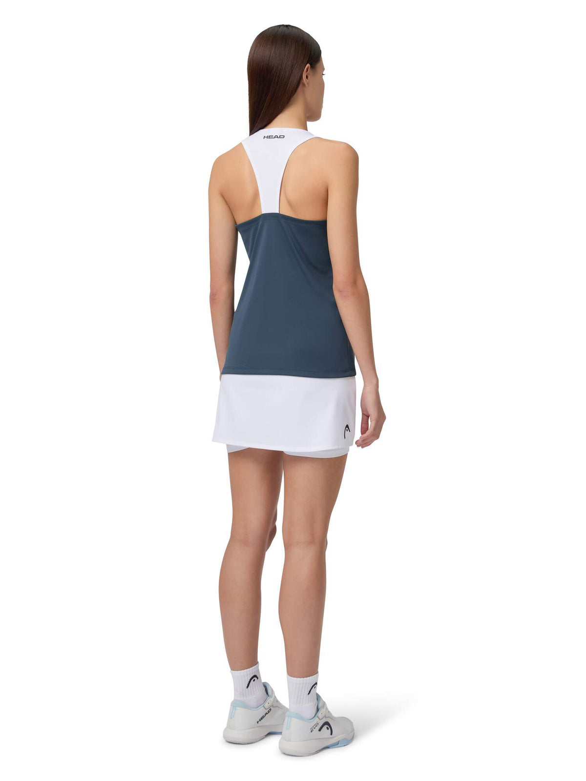 HEAD SPIRIT Womens Tennis Tank Top in Navy/White - model back view