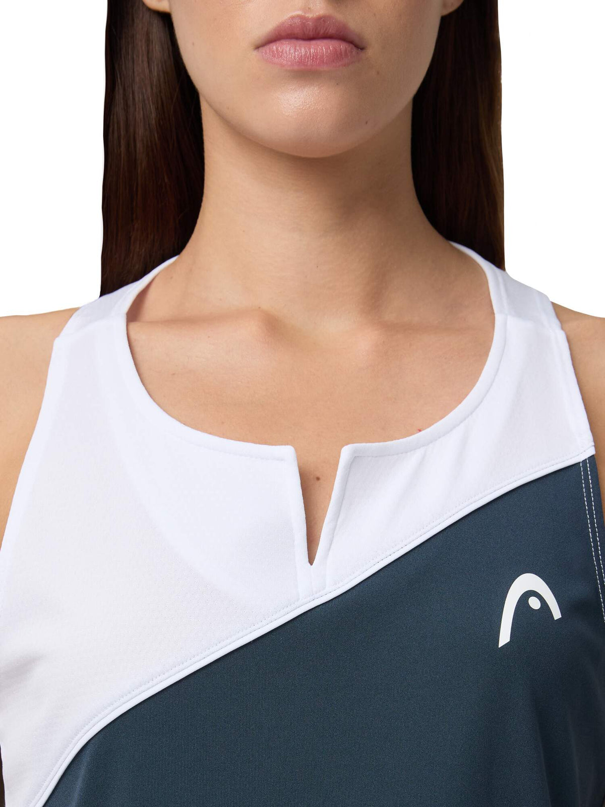HEAD SPIRIT Womens Tennis Tank Top in Navy/White - neckline detail