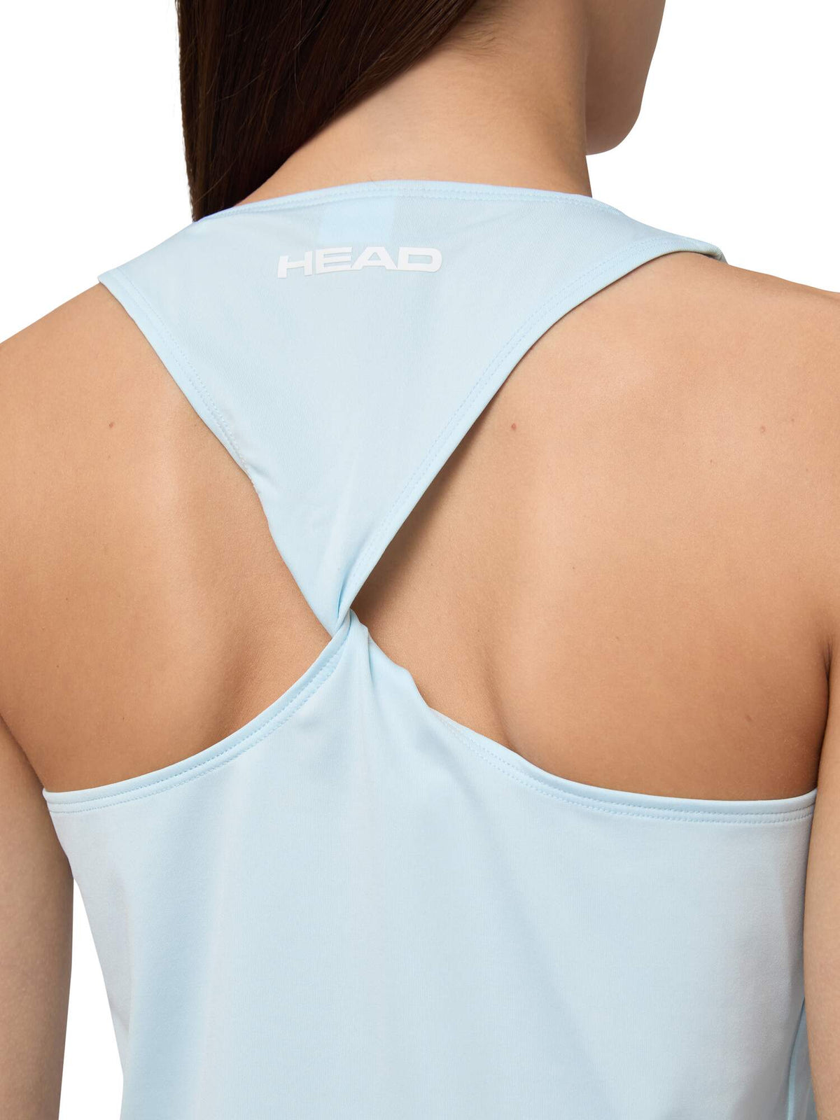 HEAD MOVE Womens Tennis Tank Top in Light Blue - detail on model