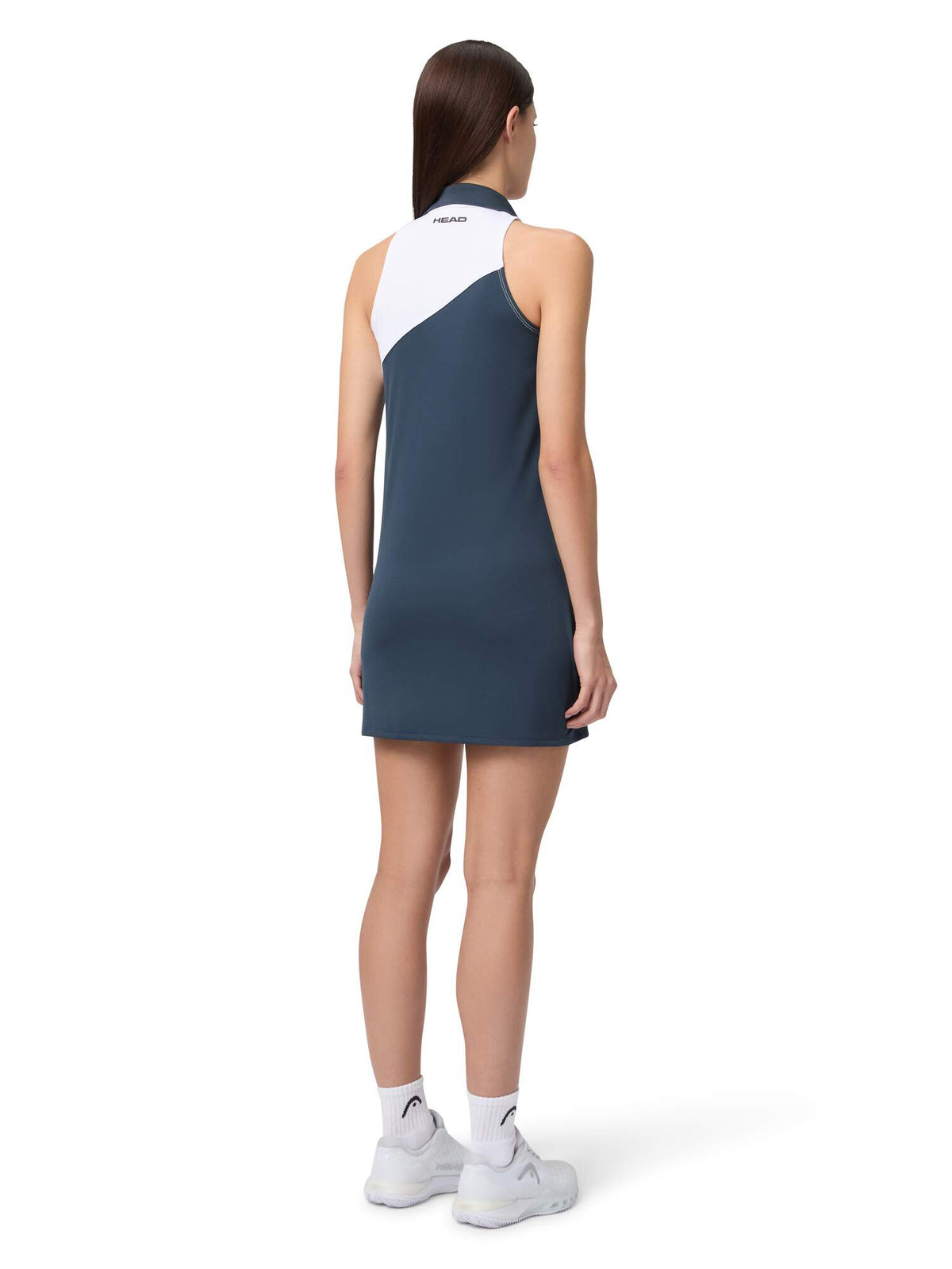HEAD SPIRIT Womens Tennis Dress in Navy/White - model back view
