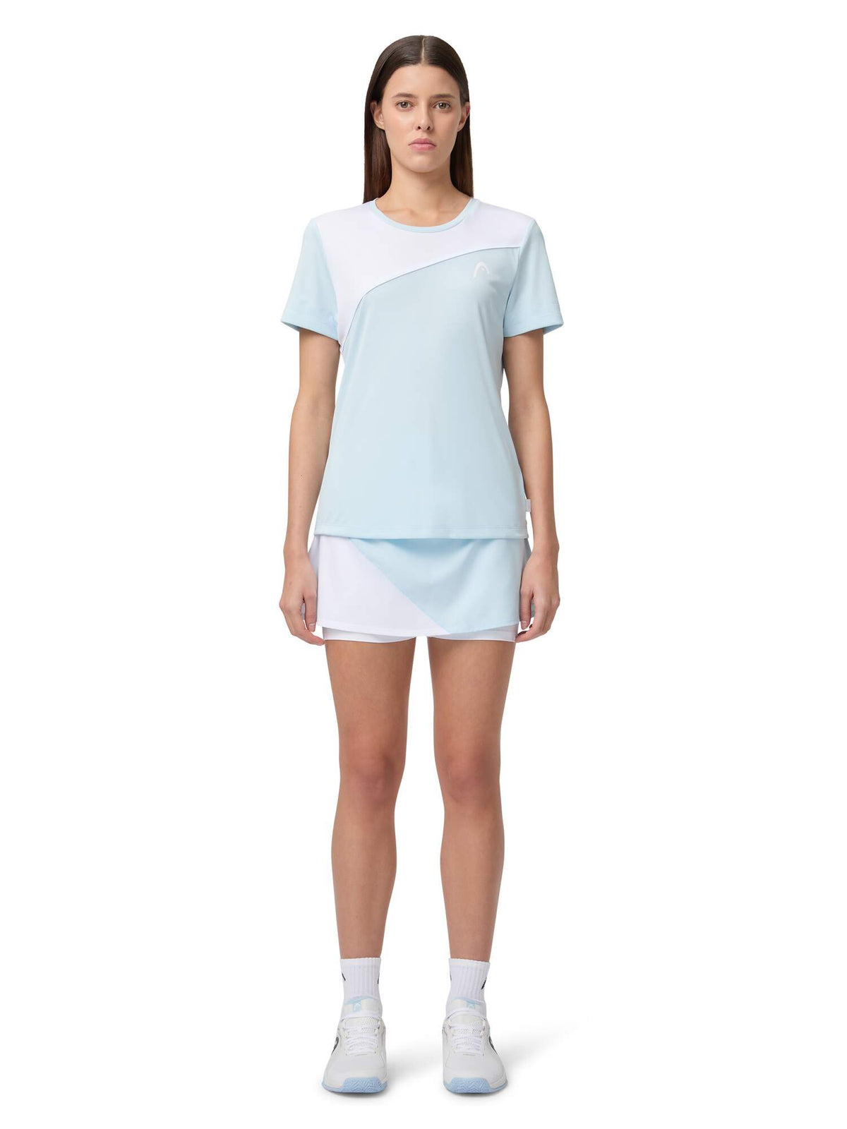 HEAD DYNAMIC Womens Tennis Skort in Light Blue/White - model front view