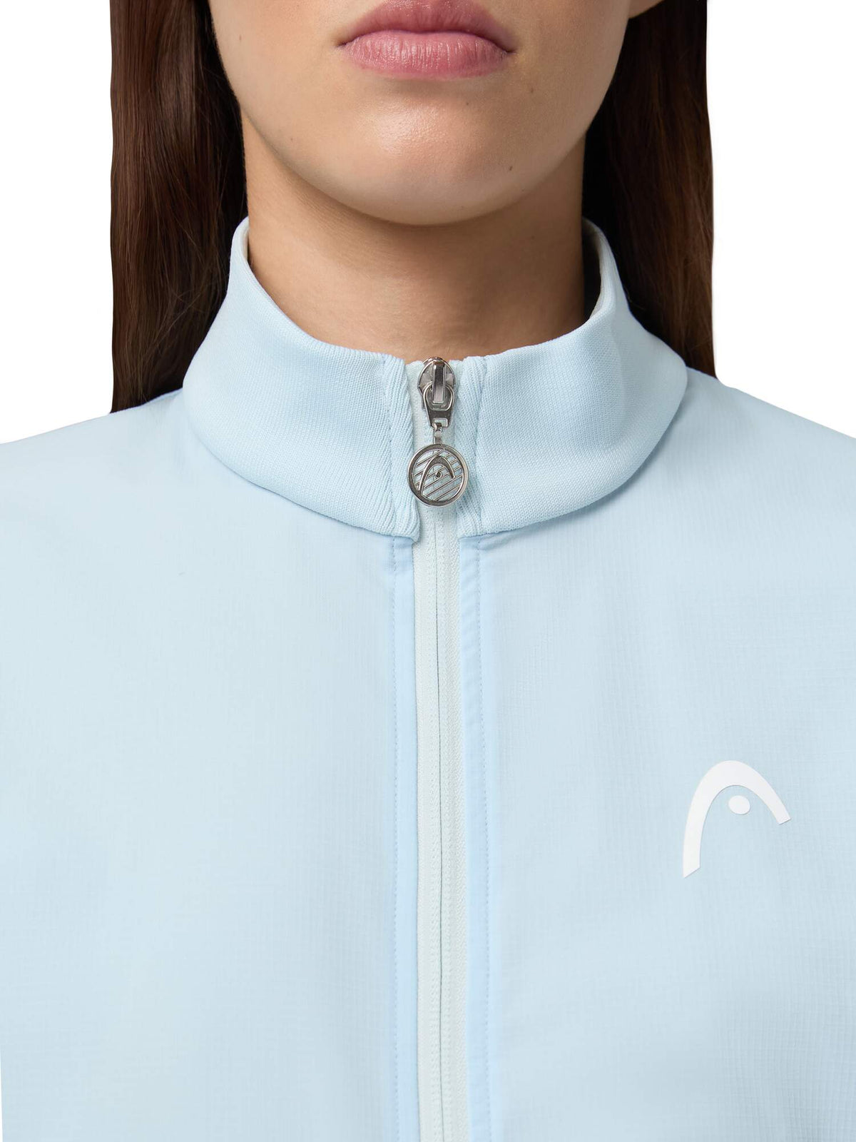 HEAD BREAKER Womens Tennis Jacket in Light Blue - model close-up