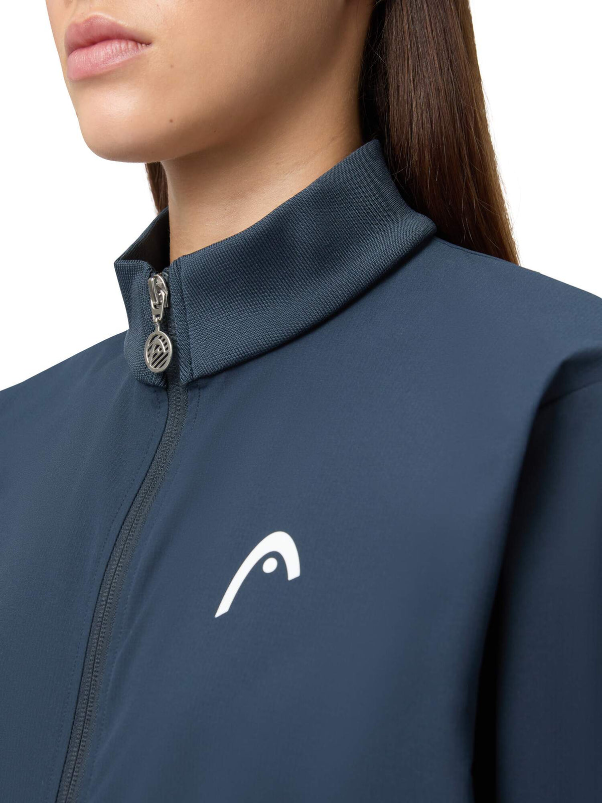 HEAD BREAKER Womens Tennis Jacket in Navy - model close-up