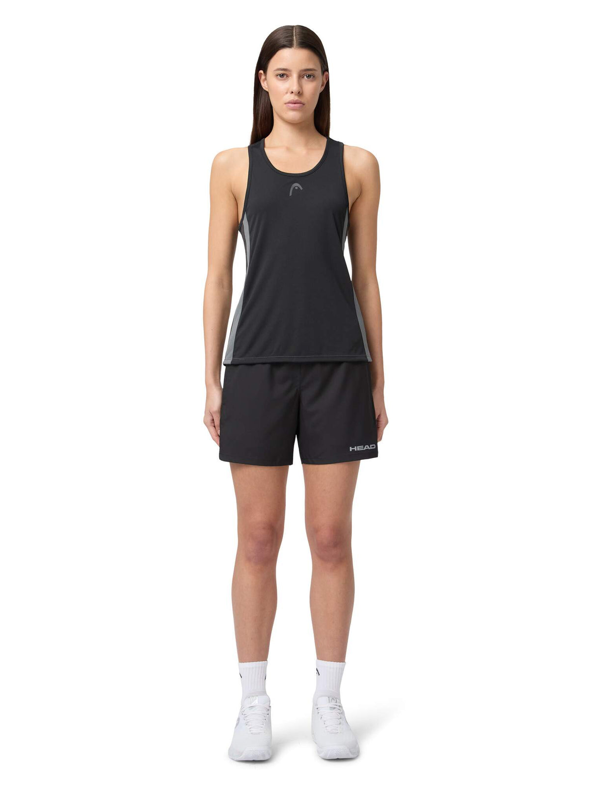 HEAD CLUB Womens Tennis Shorts in Black - model front view