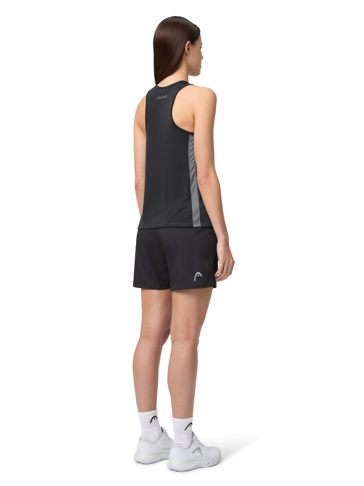HEAD CLUB Womens Tennis Shorts in Black - model back view