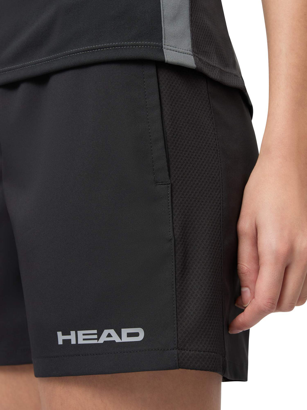 HEAD CLUB Womens Tennis Shorts in Black - side mesh detail
