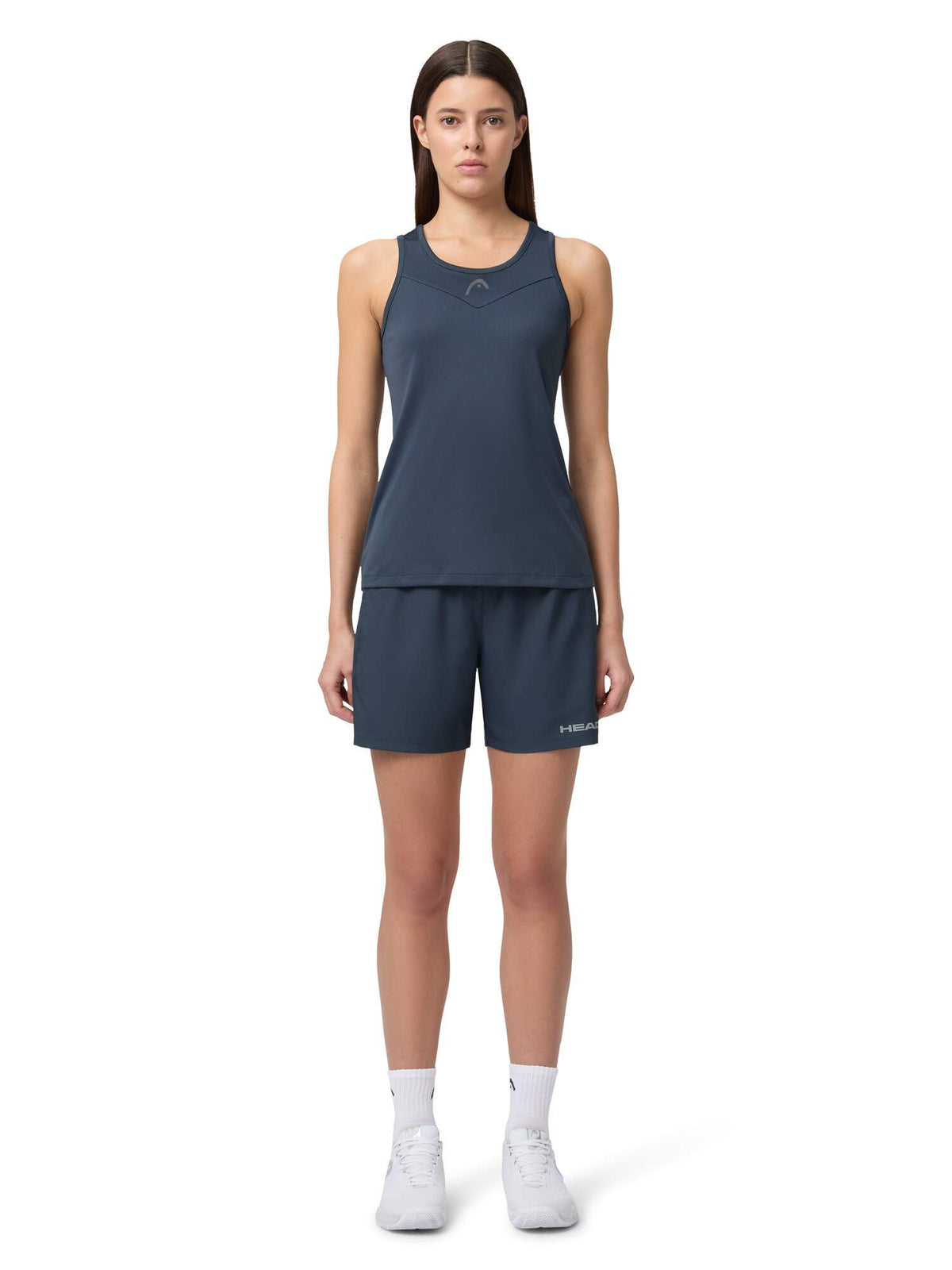 HEAD CLUB Womens Tennis Shorts in Navy - model front view