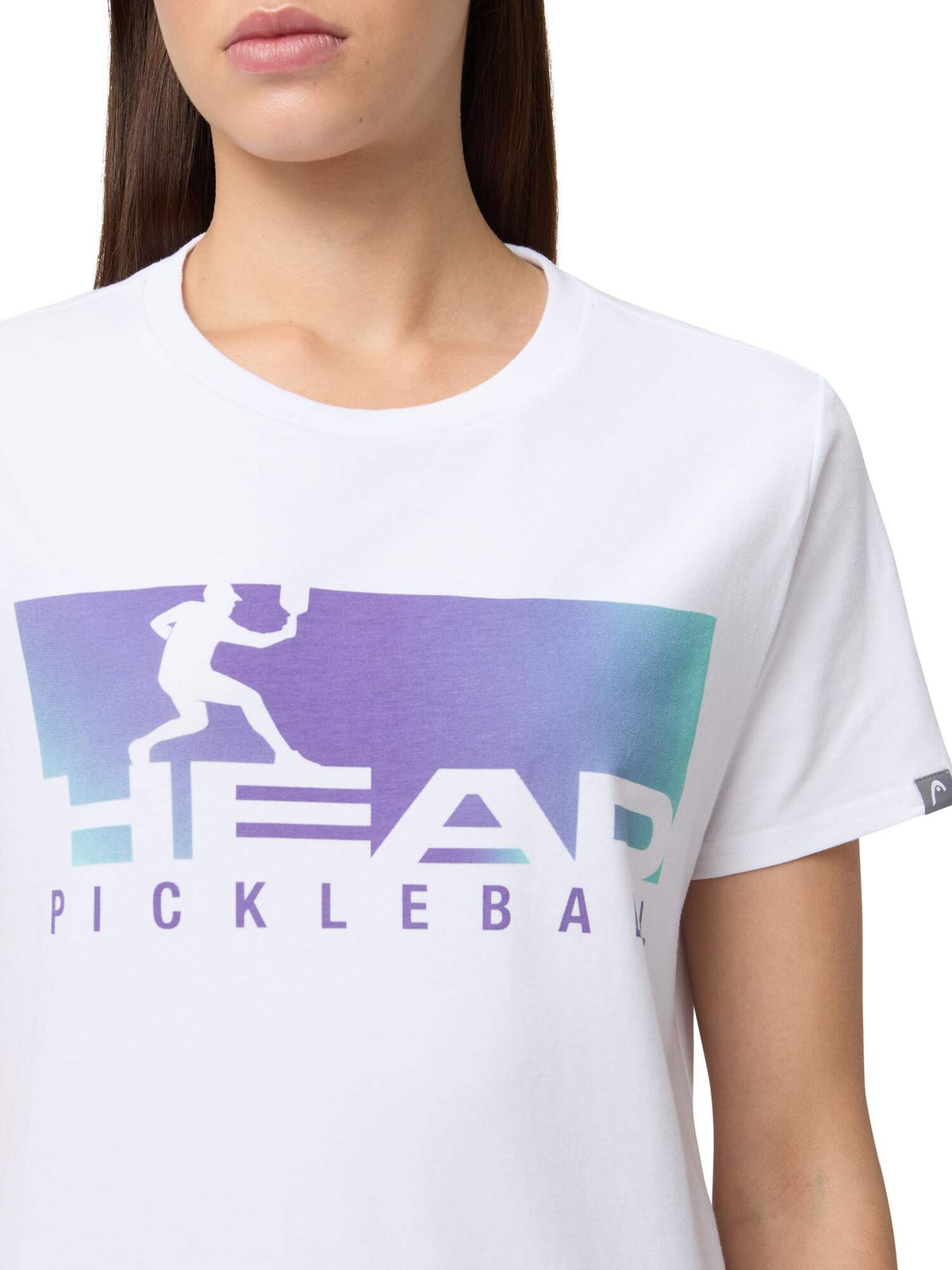 HEAD VISION Womens Pickleball T-Shirt White/Purple in White/Purple - detail on model