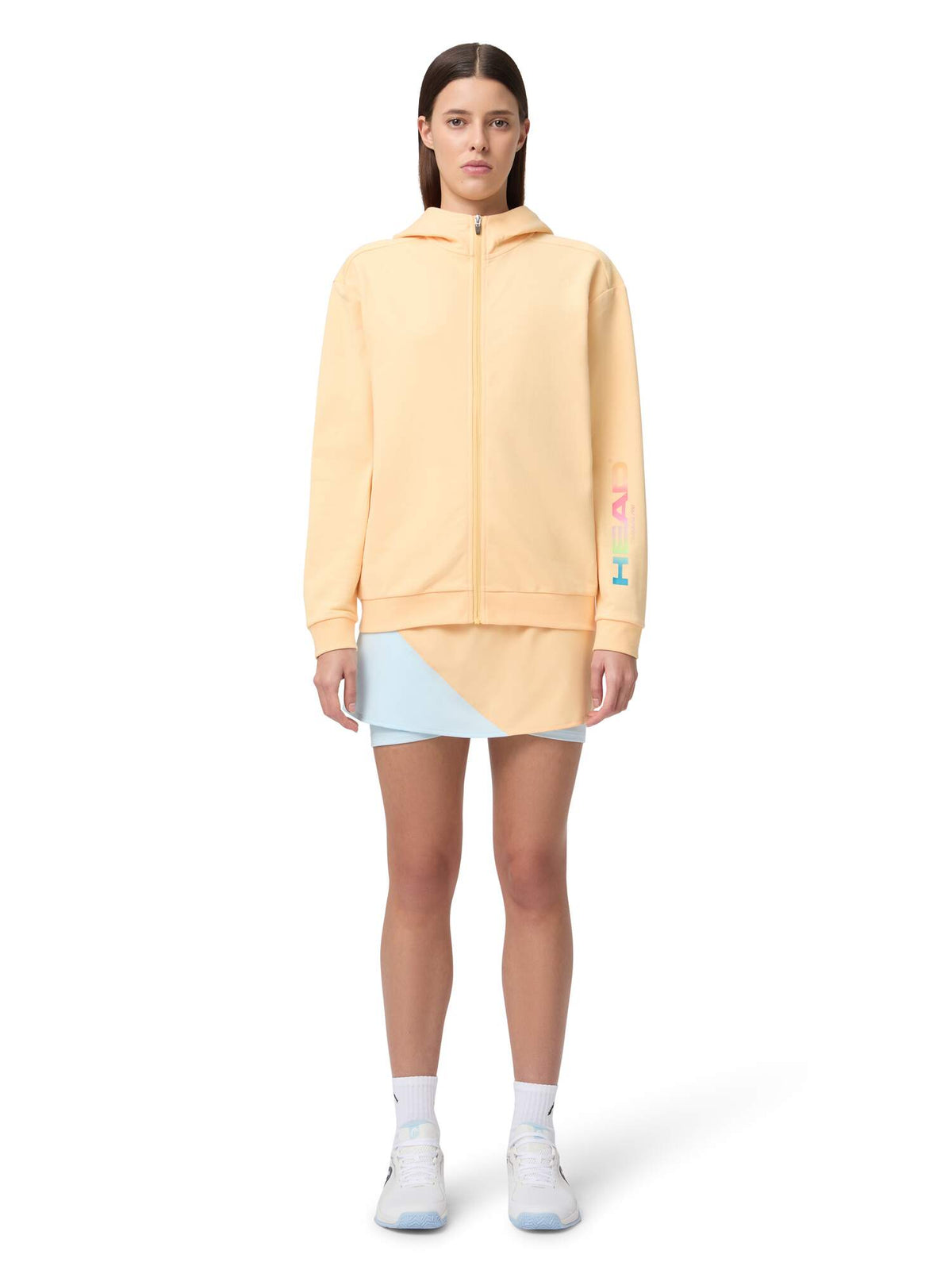 HEAD RALLY Full-Zip Womens Tennis Hoodie in Apricot - model front view