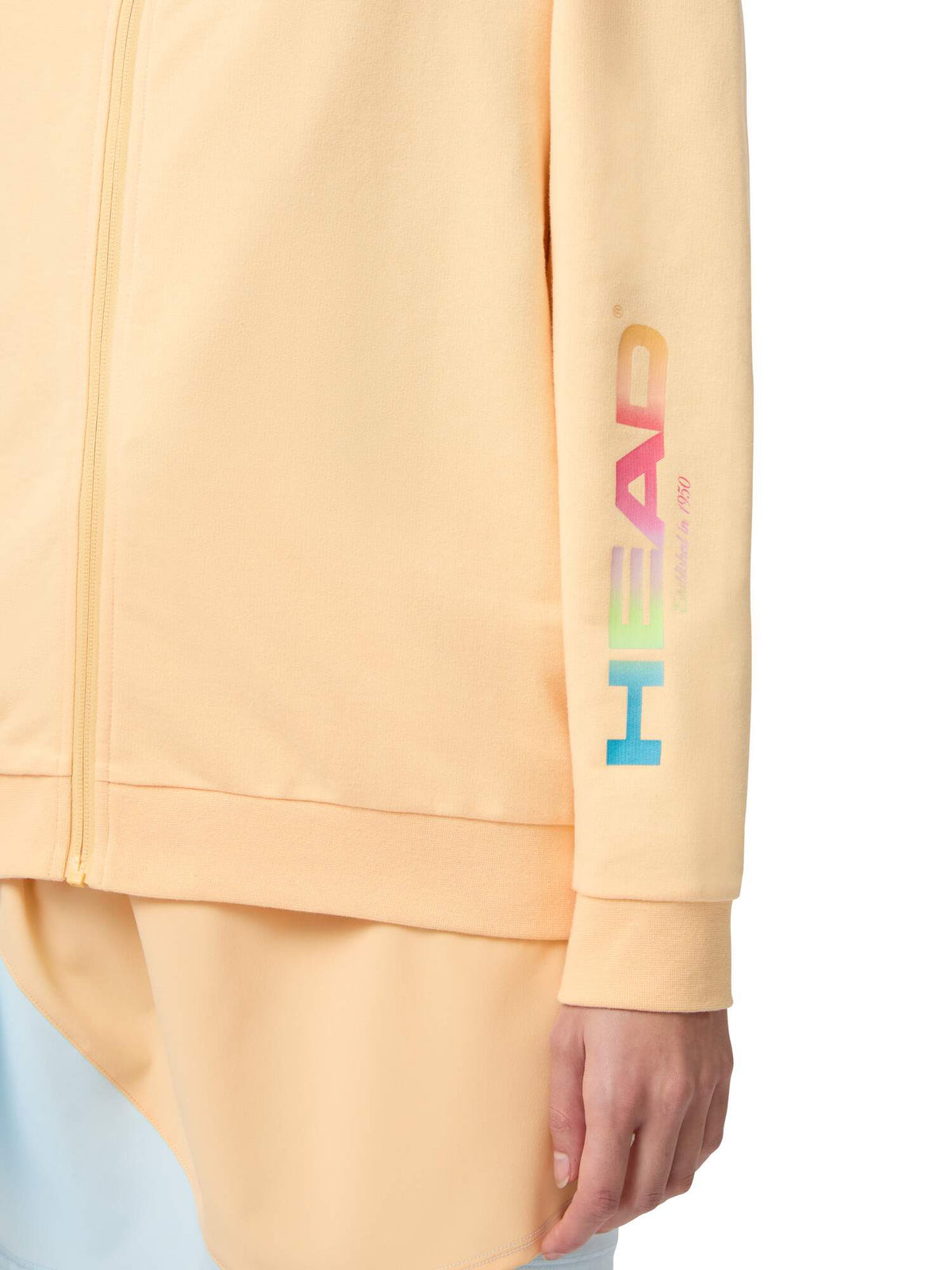 HEAD RALLY Full-Zip Womens Tennis Hoodie in Apricot - model close-up