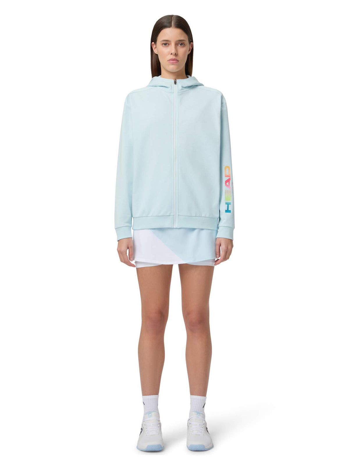 HEAD RALLY Full-Zip Womens Tennis Hoodie in Light Blue - model front view
