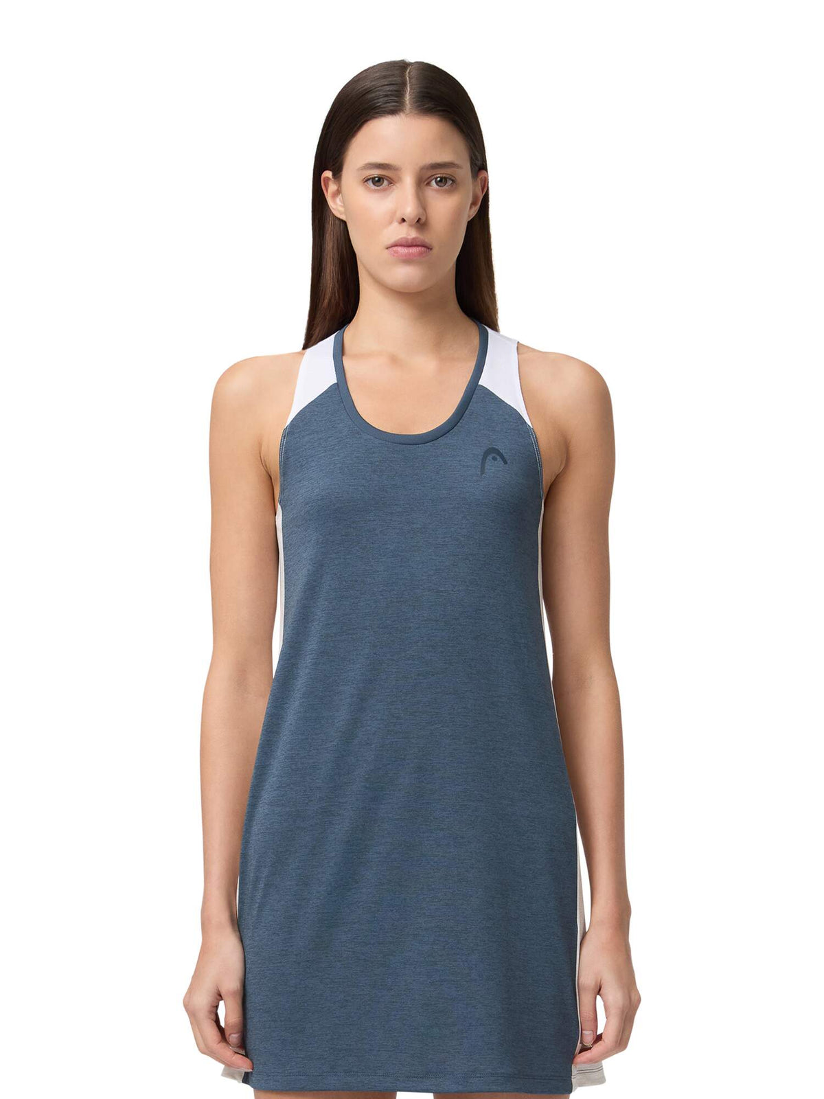 HEAD PLAY Tech Womens Tennis Dress in Navy - model close-up