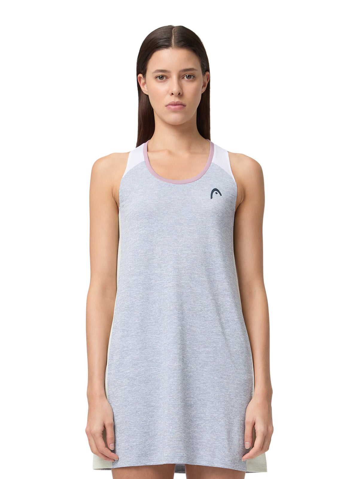 HEAD PLAY Tech Womens Tennis Dress in Slate - model close-up
