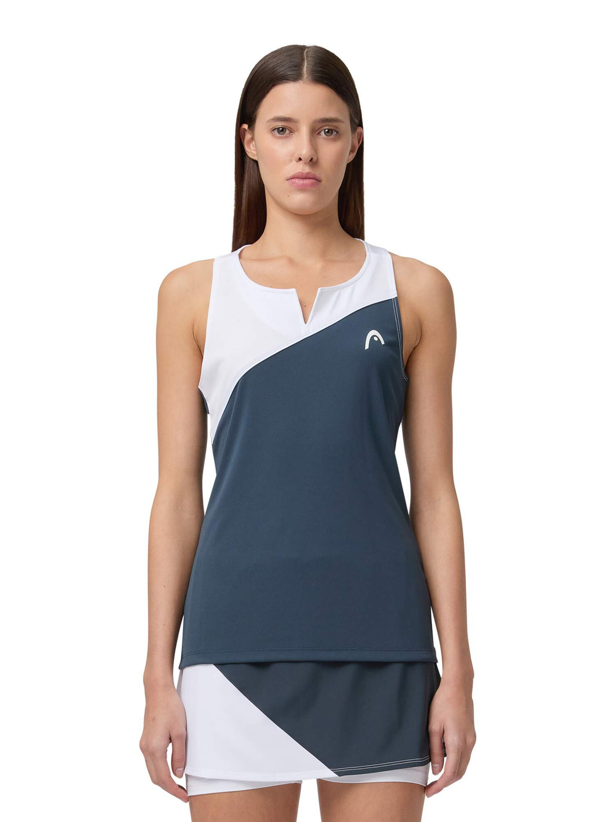 HEAD SPIRIT Womens Tennis Tank Top in Navy/White - model close-up