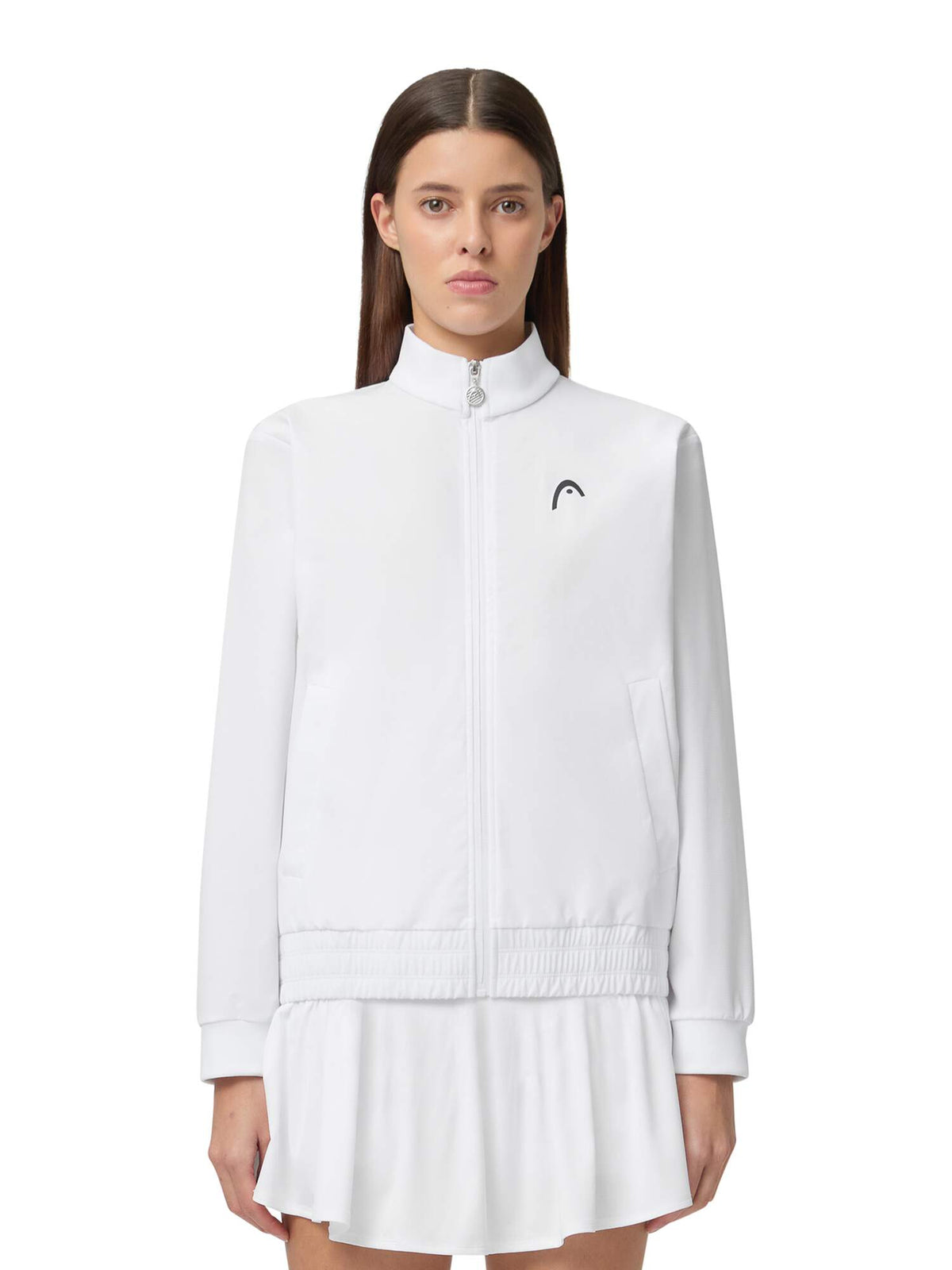 HEAD BREAKER Womens Tennis Jacket in White - model front close-up